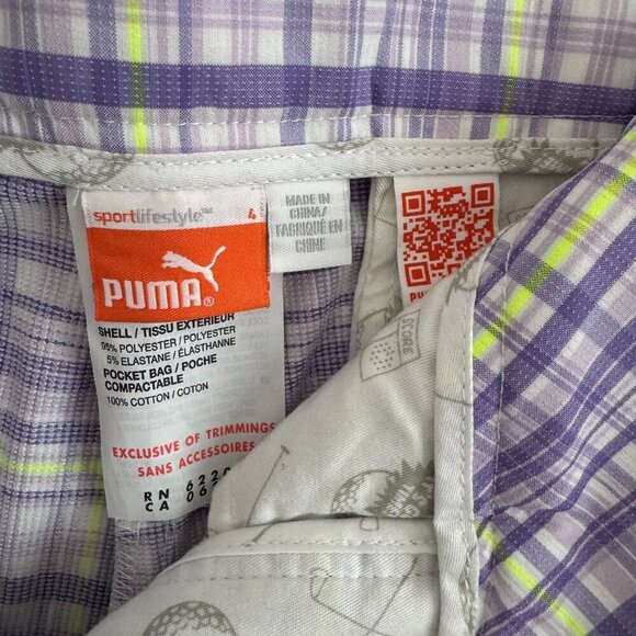 Puma Men Plaid Golf Shorts Purple & Green Polyester Blend Size 8 - Picture 3 of 8